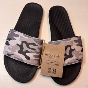 Indosole Low Heel Flat Slip On Camouflage Slide Sandals Sz 37/38 New With Tag